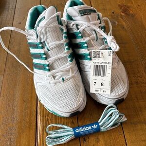 Adidas White and Green Adistar Control Sneakers